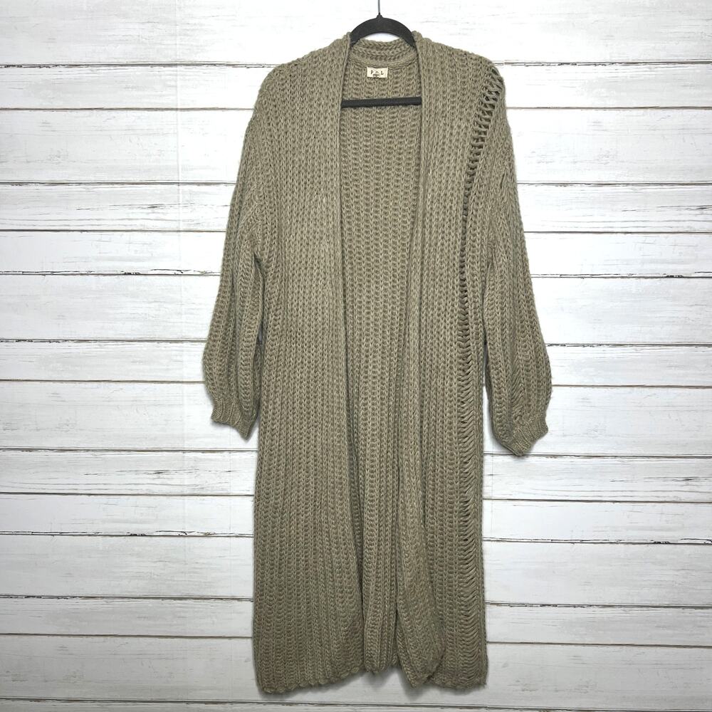 POL Chunky Knit Long Open Cardigan Sweater Small Neutral Boho Cozy